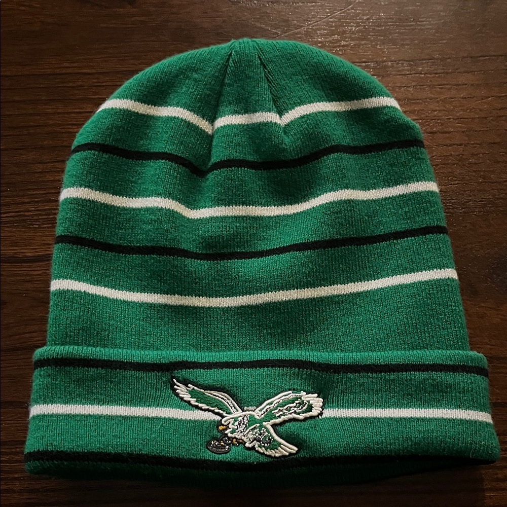 NFL Green White and Black Philadelphia Eagles Beanie with Stripes Winter Hat